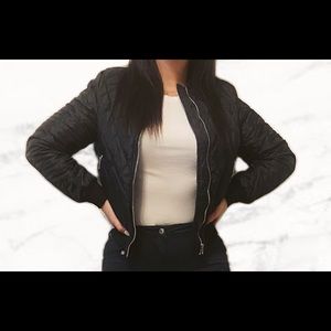Black Quilted Bomber Jacket